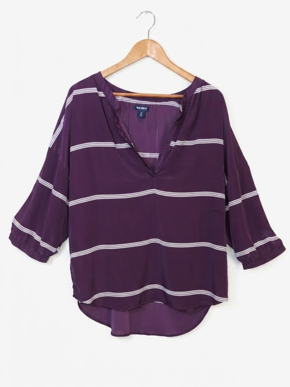 Old Navy Purple Striped Vneck Pleated Sleeve Blouse Womens Size XL Relaxed Fit